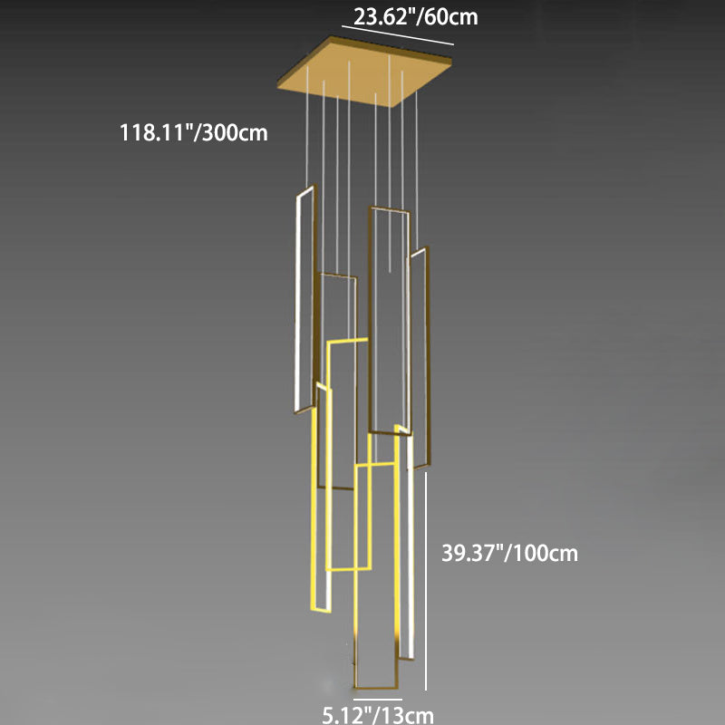 ثريا LED بتصميم عصري بسيط مصنوعة من الحديد والألومنيوم والسيليكا على شكل مربع مستطيل للسقف للسلالم