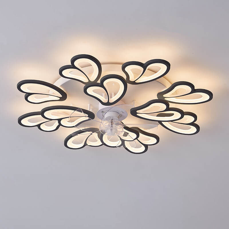مروحة سقف LED مثبتة على شكل قلب مصنوعة من الحديد والأكريليك والبلاستيك بتصميم إسكندنافي حديث وبسيط