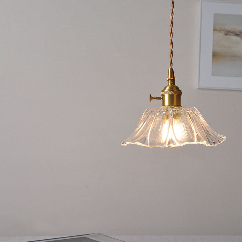 Modern Art Deco Sunflower Lotus Leaf Glass Shade Brass 1-Light Pendant Light For Living Room