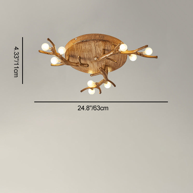 Contemporary Scandinavian Polymer Tree Branch Texture Glass Ball Shade 9/12/15-Light Semi-Flush Mount Ceiling Light For Living Room