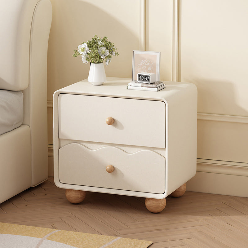 Modern Minimalist Rectangular Cat-Scratch-Resistant Leather Solid Wood Nightstand 2-Drawer For Bedroom