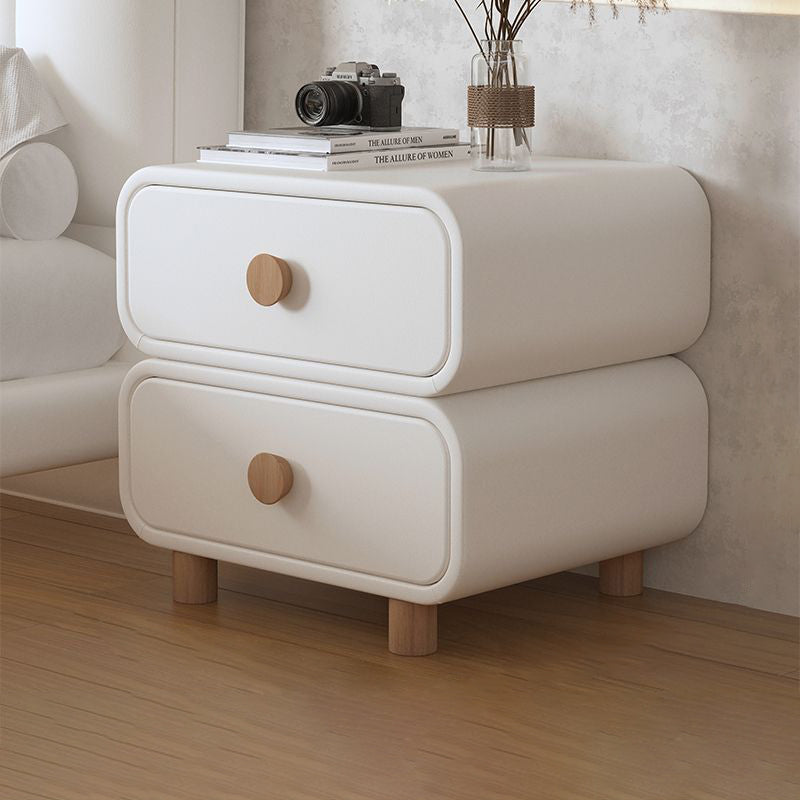 Modern Minimalist Rectangular Medium Density Fiberboard Cat-Scratch-Resistant Leather Solid Wood Nightstand 2-Drawer For Bedroom