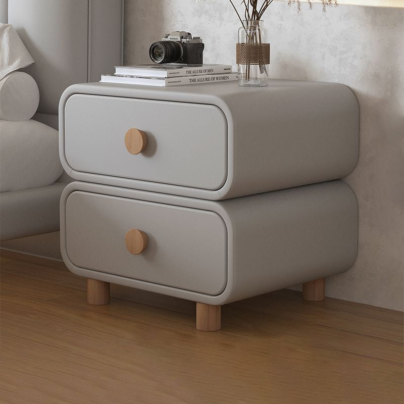 Modern Minimalist Rectangular Medium Density Fiberboard Cat-Scratch-Resistant Leather Solid Wood Nightstand 2-Drawer For Bedroom