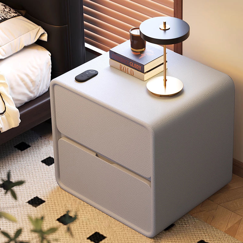 Modern Minimalist Rectangular Medium Density Fiberboard Cat-Scratch-Resistant Leather Solid Wood Nightstand 2-Drawer For Bedroom