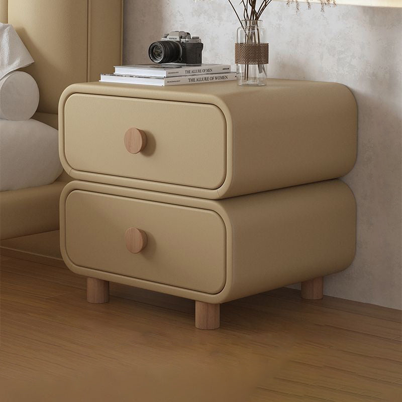 Modern Minimalist Rectangular Medium Density Fiberboard Cat-Scratch-Resistant Leather Solid Wood Nightstand 2-Drawer For Bedroom