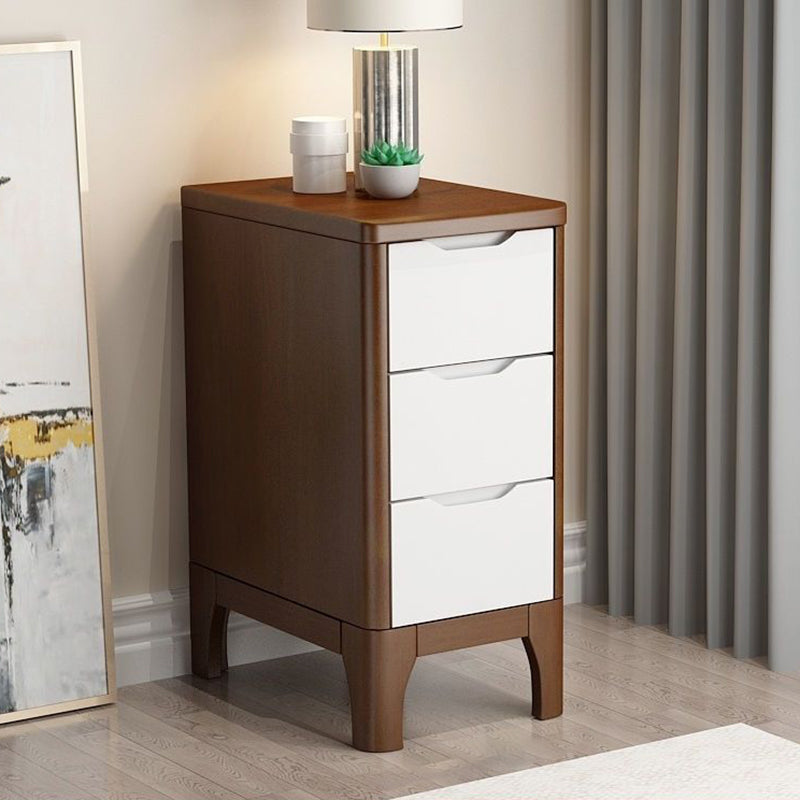 Contemporary Nordic Rectangular Solid Wood Nightstand 2-Drawer For Bedroom
