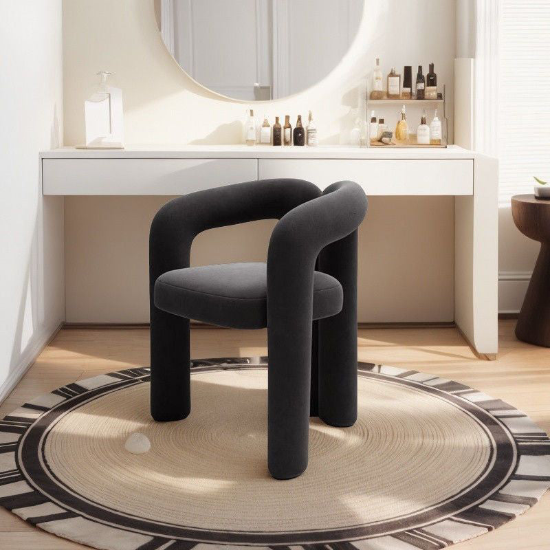Contemporary Creative Curved Velvet Iron Vanity Stool Backrest Armless For Bedroom