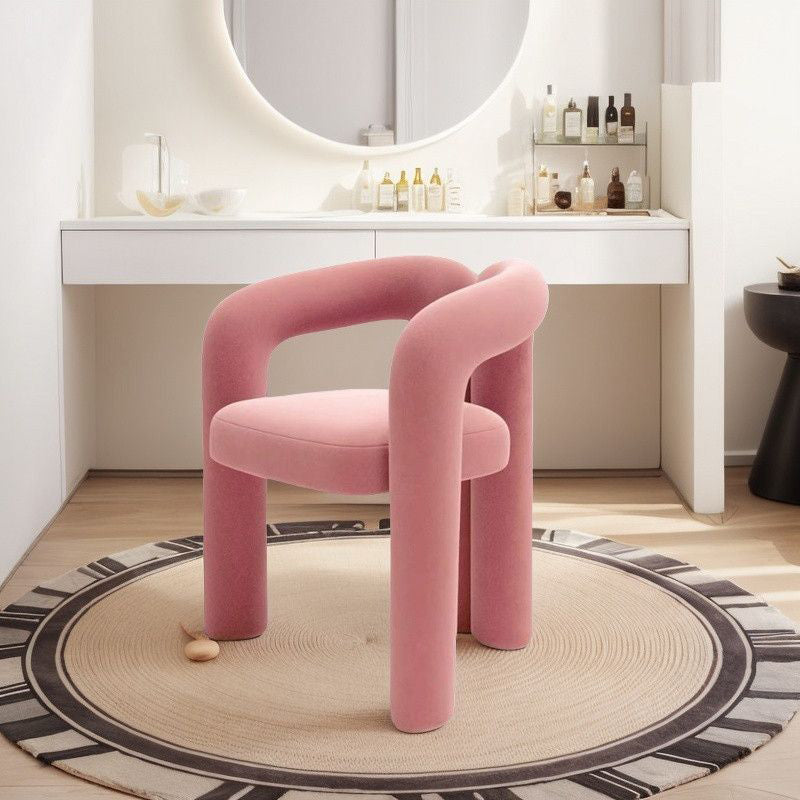 Contemporary Creative Curved Velvet Iron Vanity Stool Backrest Armless For Bedroom
