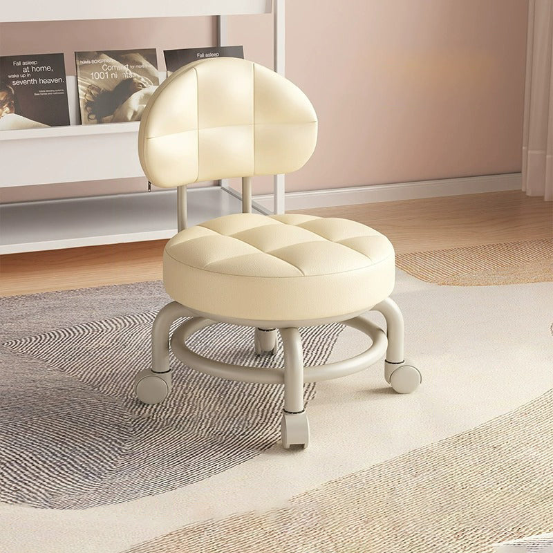 Modern Minimalist Round Artificial Leather Wood Iron Chair Backrest Armless For Living Room