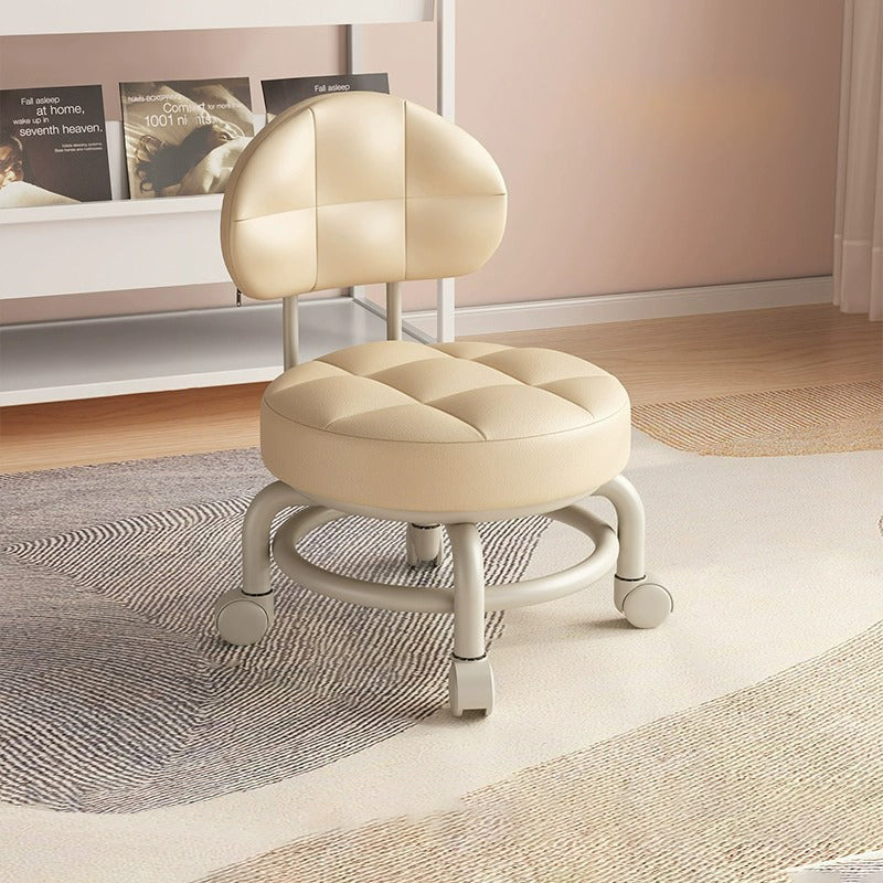 Modern Minimalist Round Artificial Leather Wood Iron Chair Backrest Armless For Living Room