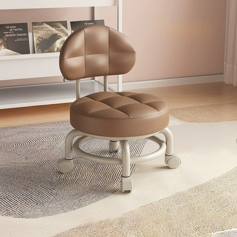 Modern Minimalist Round Artificial Leather Wood Iron Chair Backrest Armless For Living Room