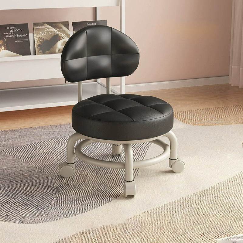 Modern Minimalist Round Artificial Leather Wood Iron Chair Backrest Armless For Living Room