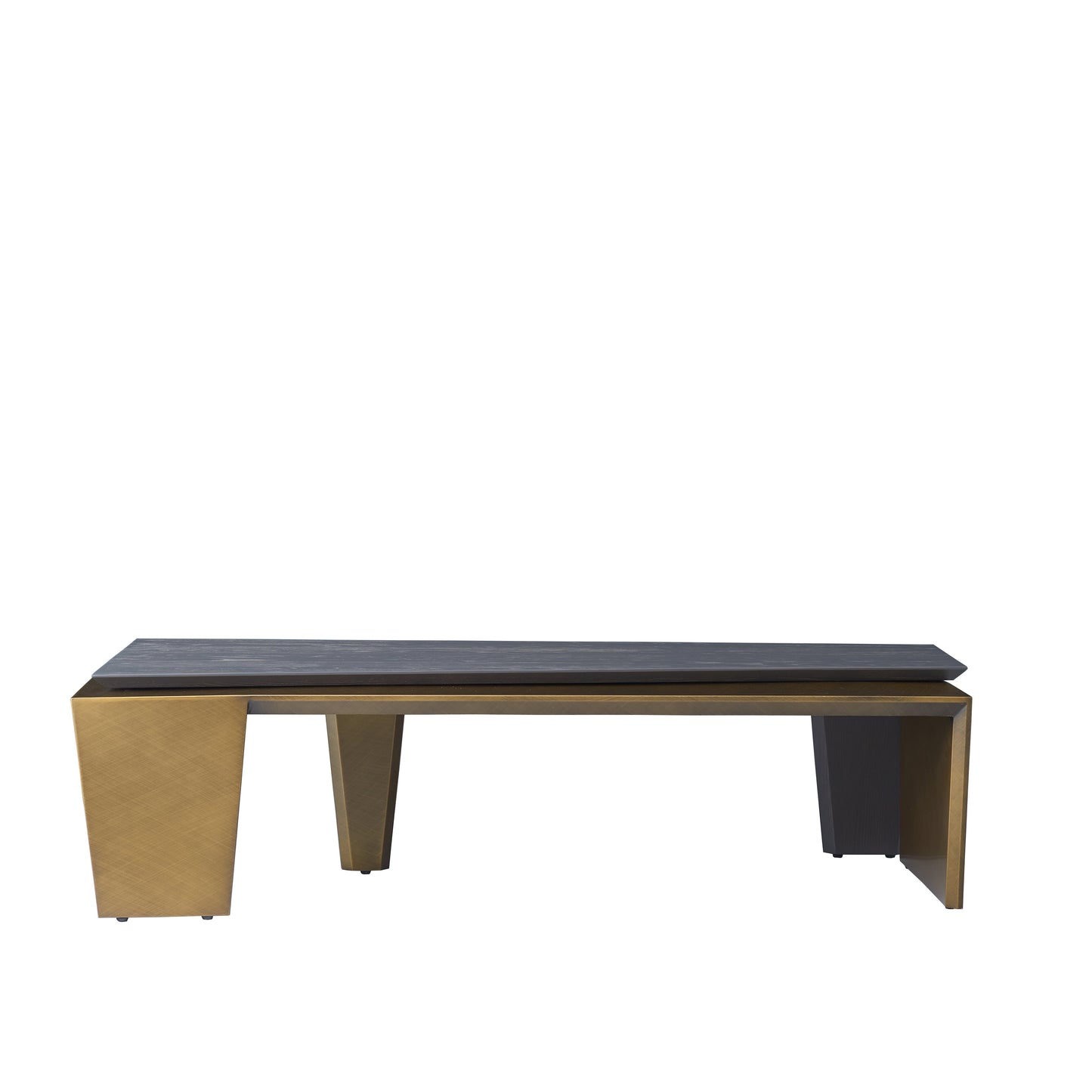 Rectangular Antique Brass Walnut Wood Coffee Table - Creative Sleek Silhouette End Table For Living Room