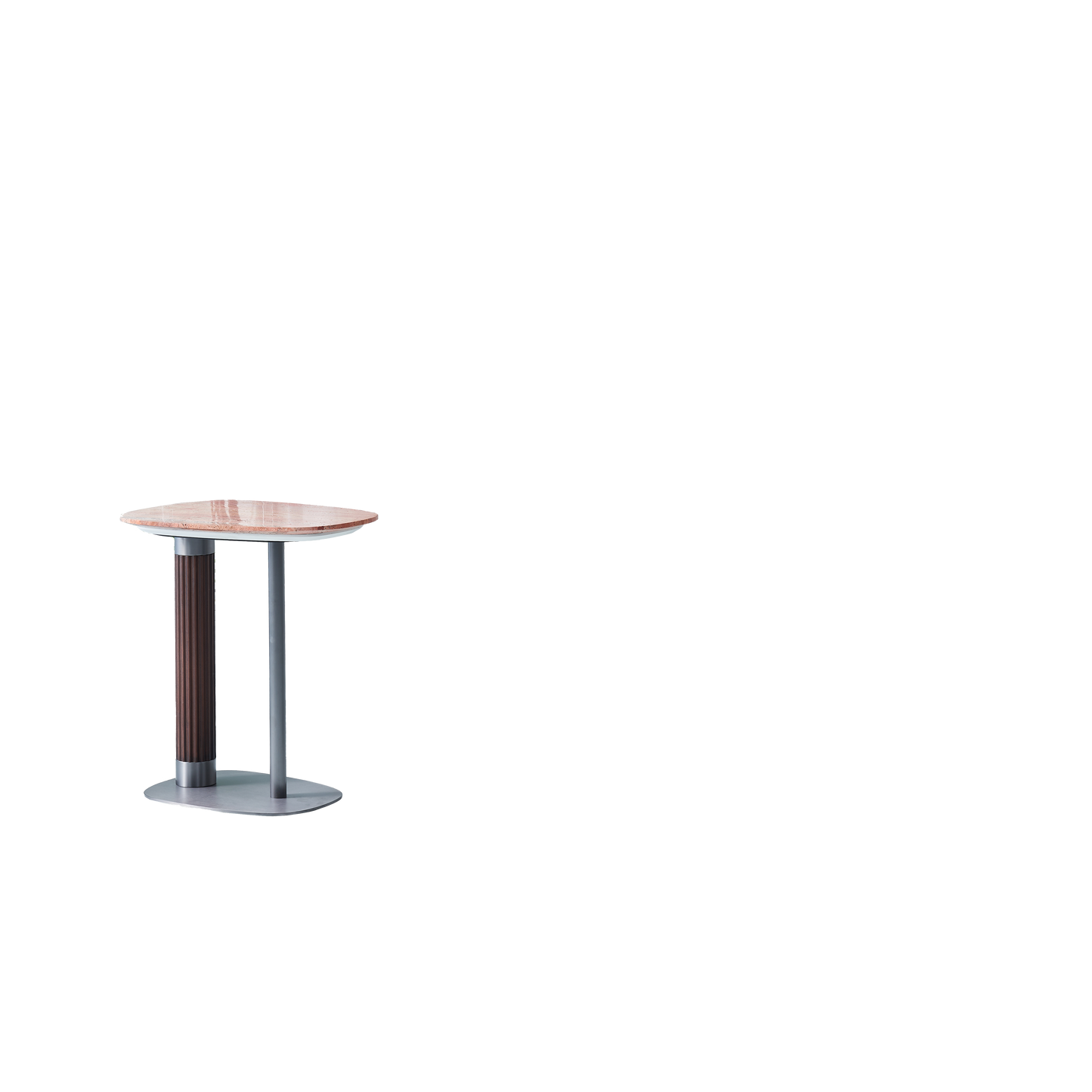 Irregular Rounded-Rectangle Natural Marble Solid Wood End Table - Scandinavian Dual-Pillar Legs Accent Table For Living Room