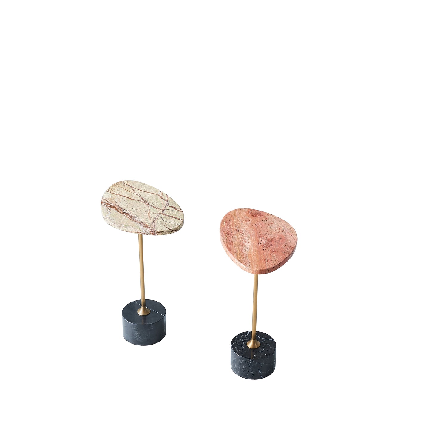 Asymmetrical Top Oval Marble End Table - Japanese Accent Table For Living Room