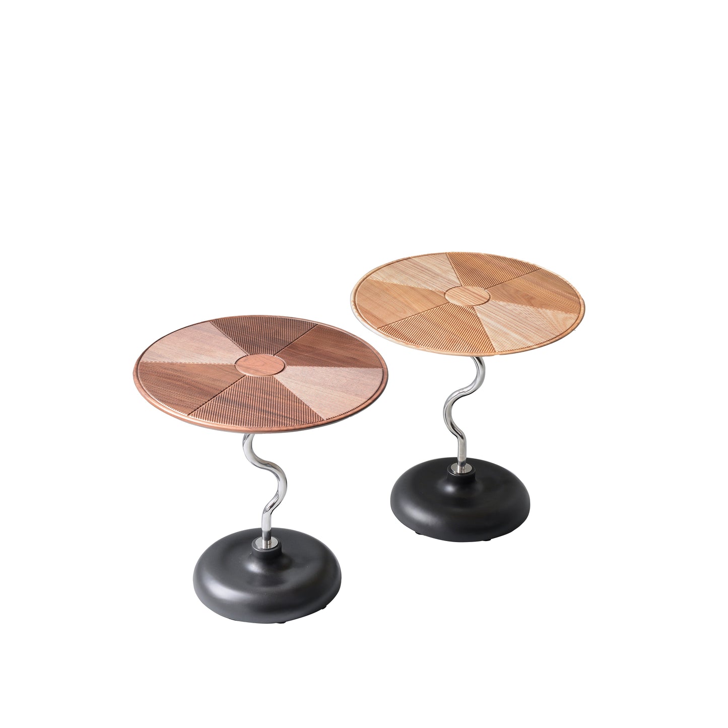 Artistic Round Curved Stem Wood Stainless Steel End Table - Vintage Classic Accent Table For Living Room