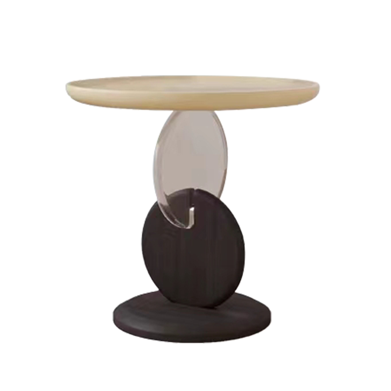 Stylish Round Acrylic Wood Side Table - Creative Accent End Table For Living Room