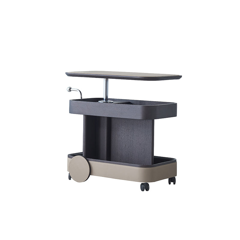 Rolling Adjustable Swivel Table Top Saddle Leather Side Table - Creative Multi-Tier Storage Trolley For Living Room