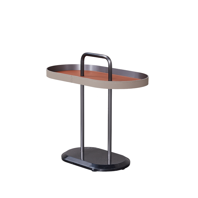 Elegant Oval Saddle Leather Marble End Table - Nordic Sofa Side Table For Living Room