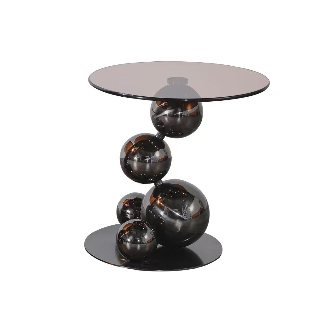 Stainless Steel Black Titanium Sphere Side Table - Creative Geometric Design Round Coffee Table For Living Room