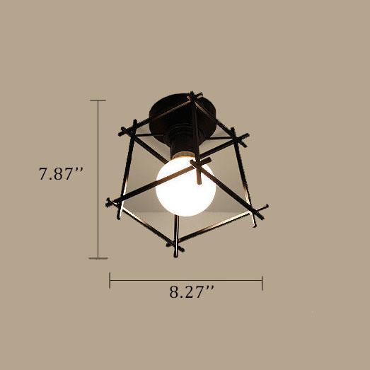 Wrought Iron 1-Light Tic Tac Toe Shaped Semi-Flush Mount Lighting