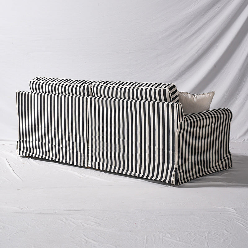 Bold Striped Pattern Polyester Upholstery Birch Wood Sofa - Vintage Soft-Touch Sofa With 3/4 Seater for Living Room