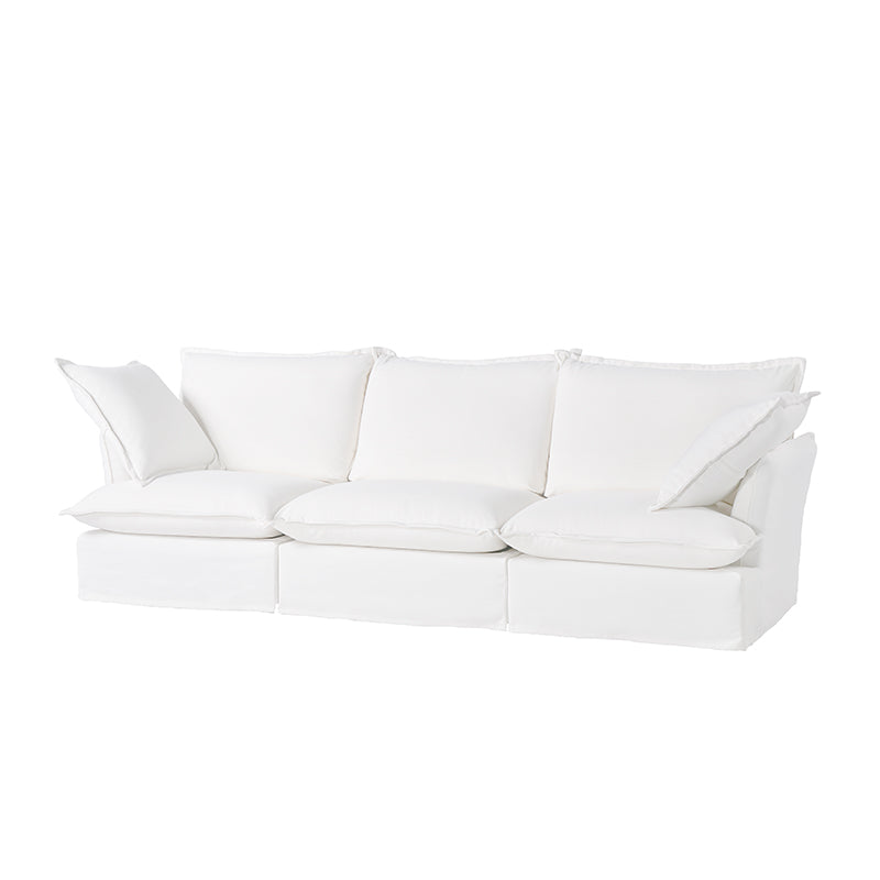 Pearl White Birch Wood Sofa – Minimalist Pillow-Style Settee Bench With 2/3 Seater for Living Room
