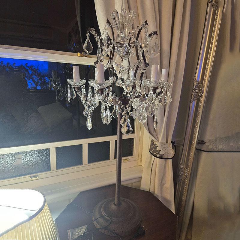 Vintage French Crystal Candelabra Rust 6-Light Table Lamp