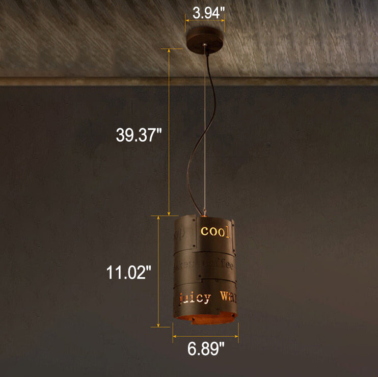 مصباح معلق على شكل حرف أسطواني من الحديد بتصميم ريترو لوفت، مزود بمصباح واحد