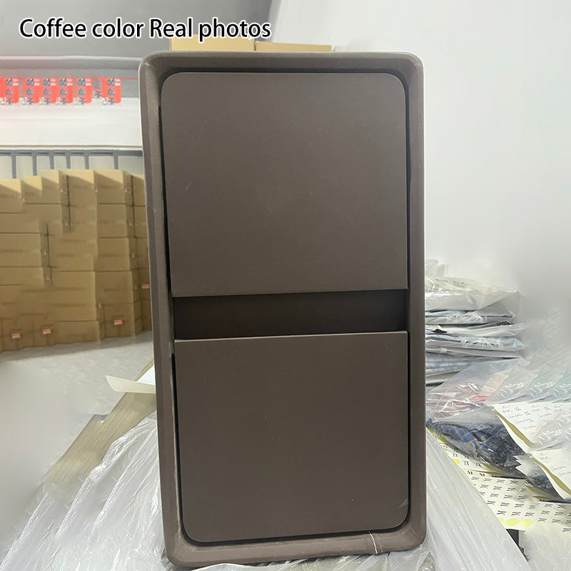 Modern Minimalist Rectangular Cube Nappa Microfiber Leather Solid Wood Hardware Nightstand 2 - Drawer For Bedroom