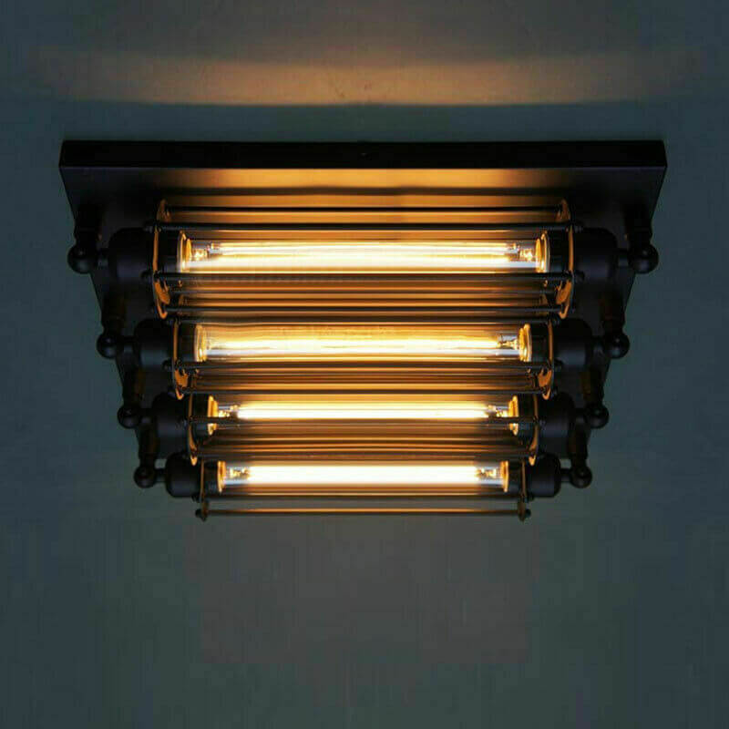 Industrial Tube 4-Light Flute Flush Mount Lighting