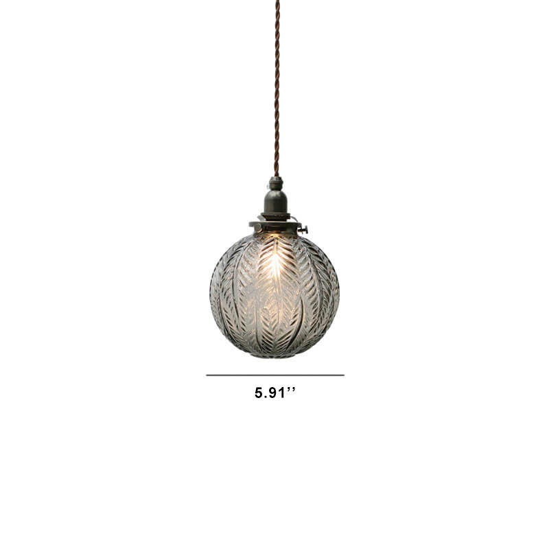 Retro Lotus Texture Glass 1-Light Globe Pendant Light
