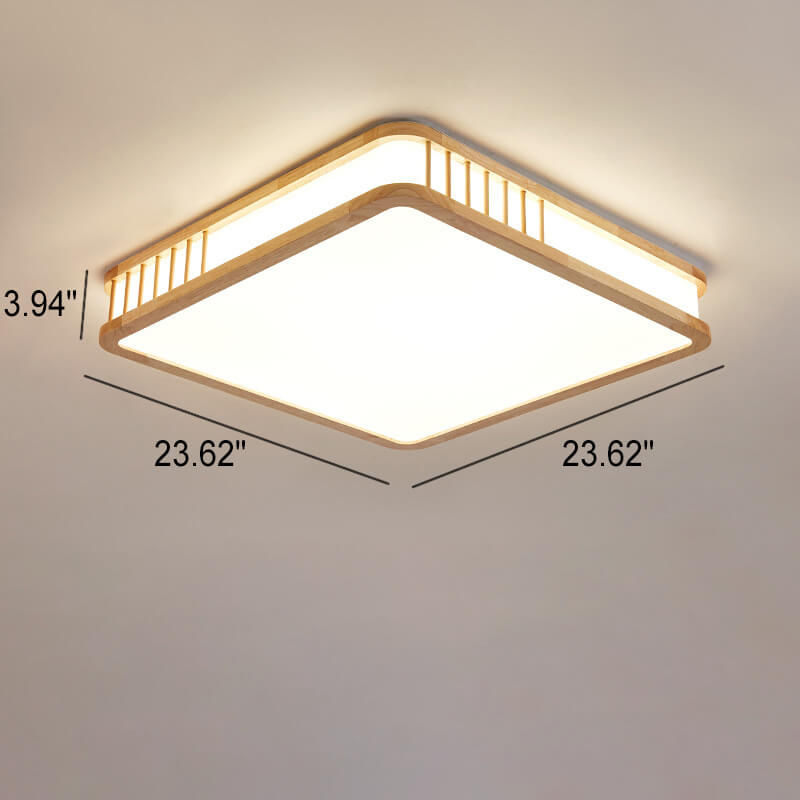 Japanese Minimalist Log Square LED Flush Mount Ceiling Light