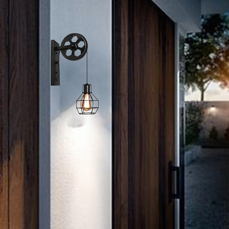 Traditional Vintage Linear Round Iron 1-Light Wall Sconce Lamp For Bedroom