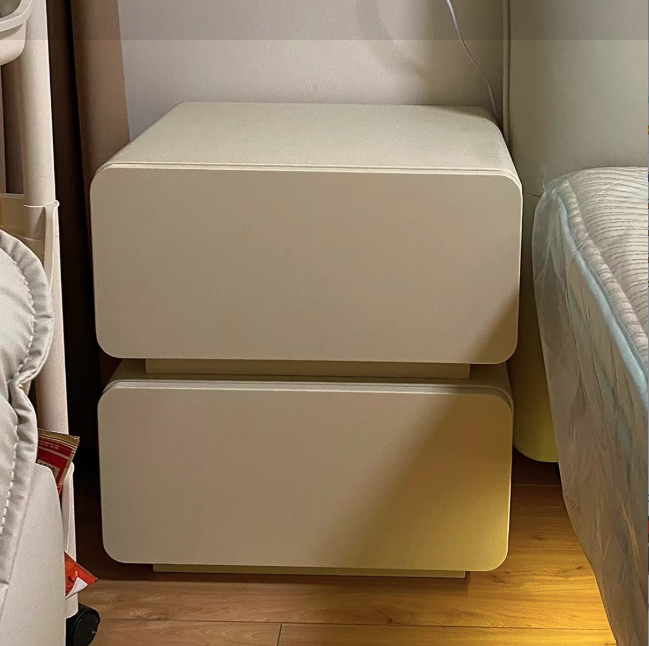Modern Minimalist Rectangular Solid Wood Metal Nightstand 2-Drawer For Bedroom