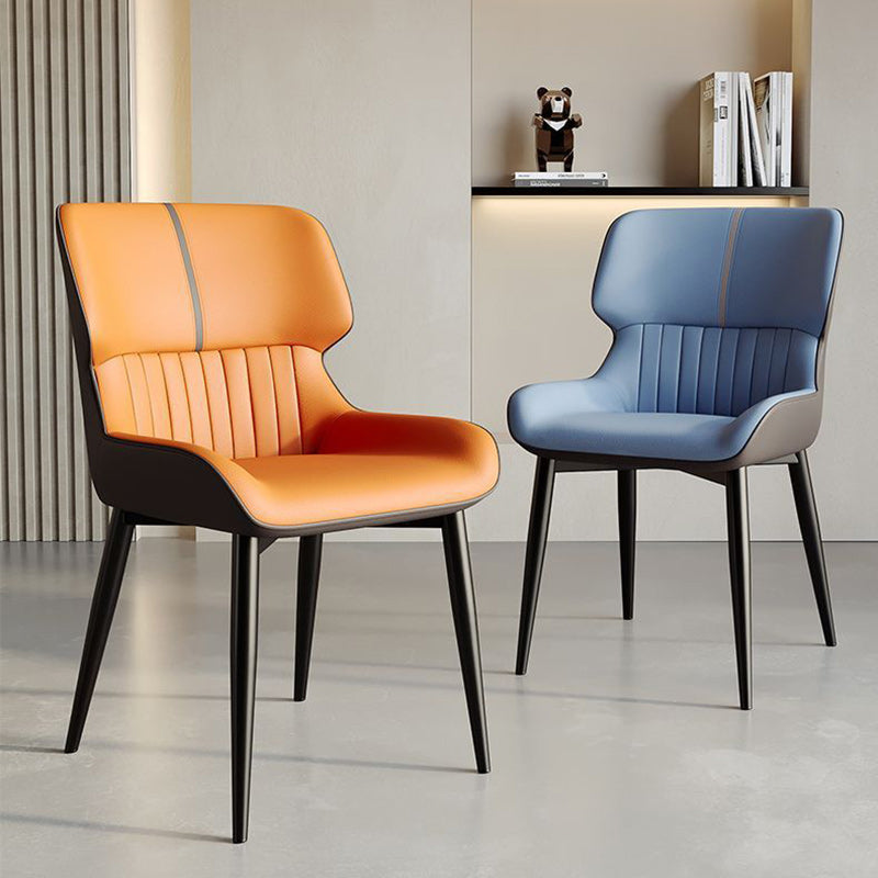 Contemporary Scandinavian PU Leather Carbon Steel Sponge Square Vein Lines Dining Chair Backrest For Dining Room