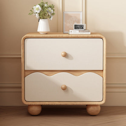 Modern Minimalist Rectangular Cat-Scratch-Resistant Leather Solid Wood Nightstand 2-Drawer For Bedroom