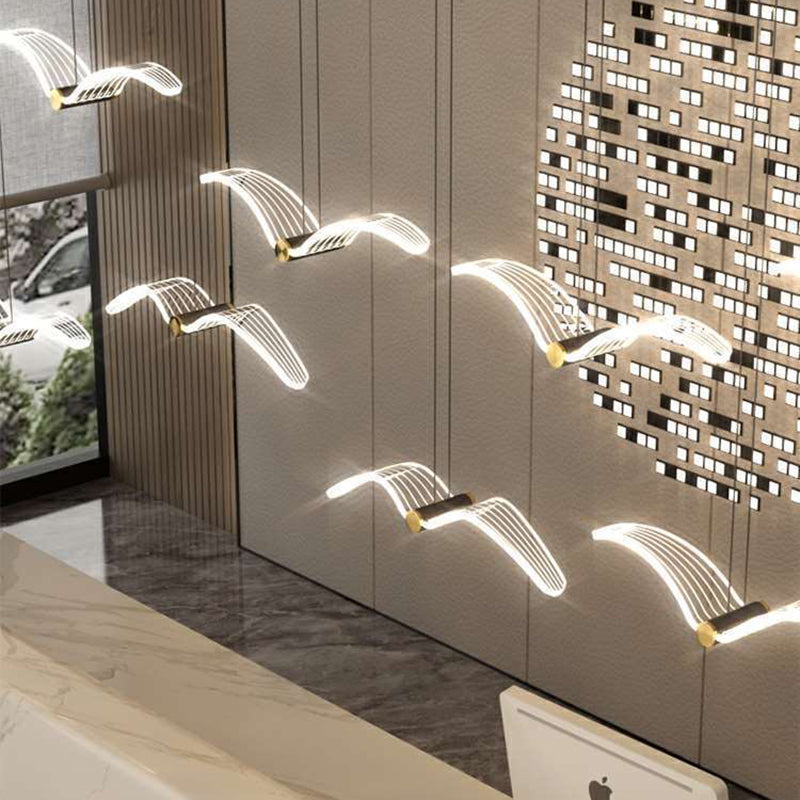 ثريا LED من الحديد الأكريليك مستطيلة الشكل بتصميم طائر النورس الإسكندنافي المعاصر لغرفة الطعام