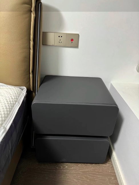 Modern Minimalist Rectangular Solid Wood Metal Nightstand 2-Drawer For Bedroom