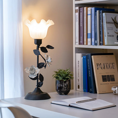 Contemporary Scandinavian Rose-shaped Iron Acrylic Glass 1-Light Table Lamp For Bedroom