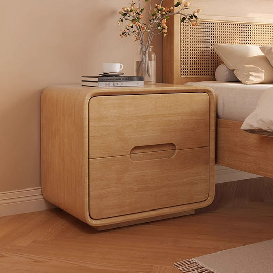 Modern Minimalist Rectangular Solid Wood Nightstand 2-Drawer For Bedroom