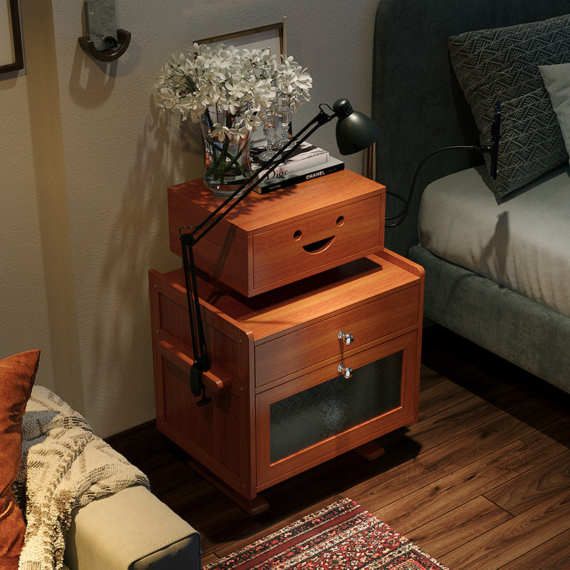 Contemporary Creative Rectangular Medium Density Fiberboard Acrylic Solid Wood Nightstand 1-Drawer For Bedroom