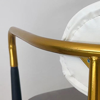 Contemporary Luxury Square Upholstered Faux Leather Metal Dining Chair Curved Backrest Armrest For Dining Room