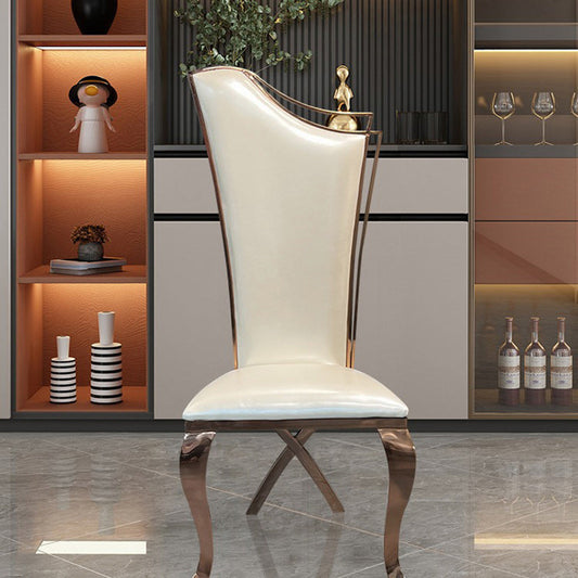 Contemporary Scandinavian Trapezoidal Square Microfiber Leather Metal Dining Chair Backrest Armless For Dining Room