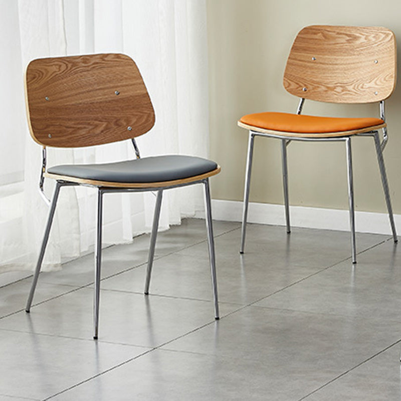 Contemporary Scandinavian Square PU Leather Metal Dining Chair Backrest Armless For Dining Room