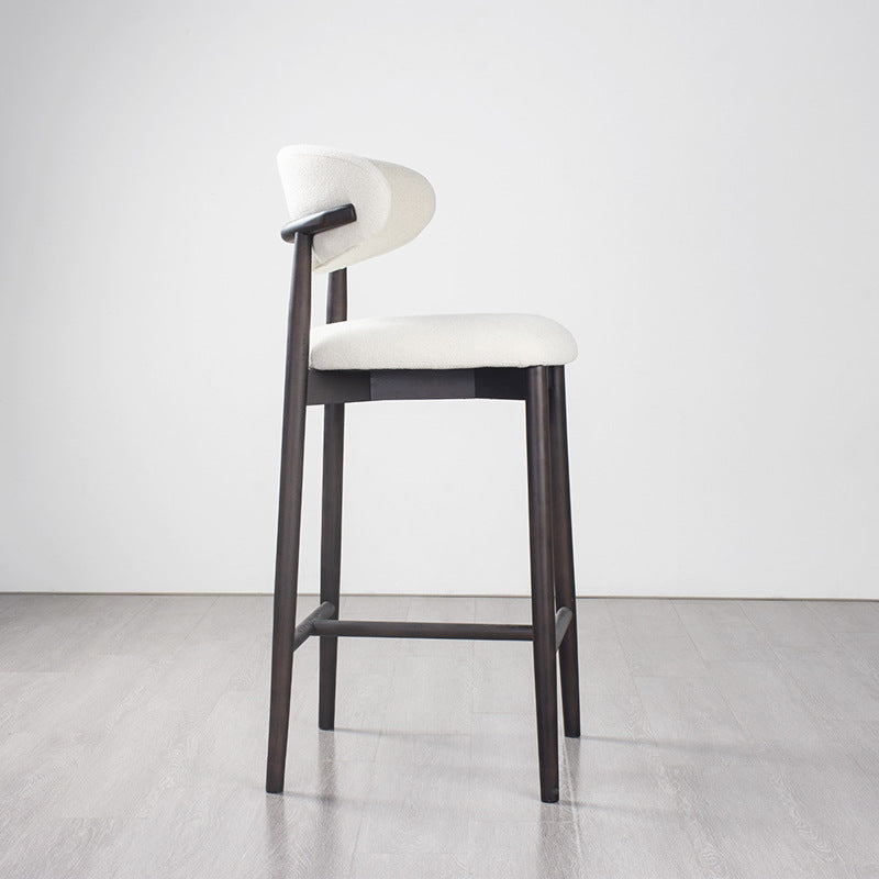 Modern Minimalist Round Upholstered Velvet Solid Wood Bar Stool Curved Backrest For Dining Room