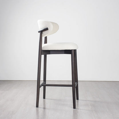 Modern Minimalist Round Upholstered Velvet Solid Wood Bar Stool Curved Backrest For Dining Room