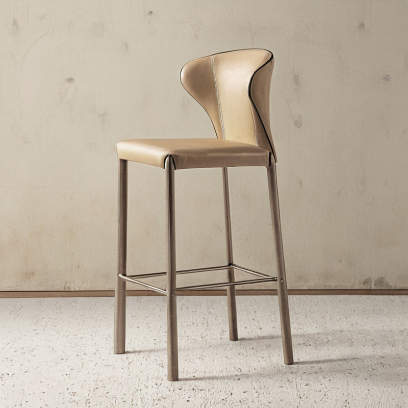Modern Minimalist Square Carbon Steel Saddle Leather Bar Stool Backrest Armless For Dining Room