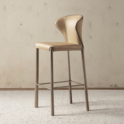 Modern Minimalist Square Carbon Steel Saddle Leather Bar Stool Backrest Armless For Dining Room