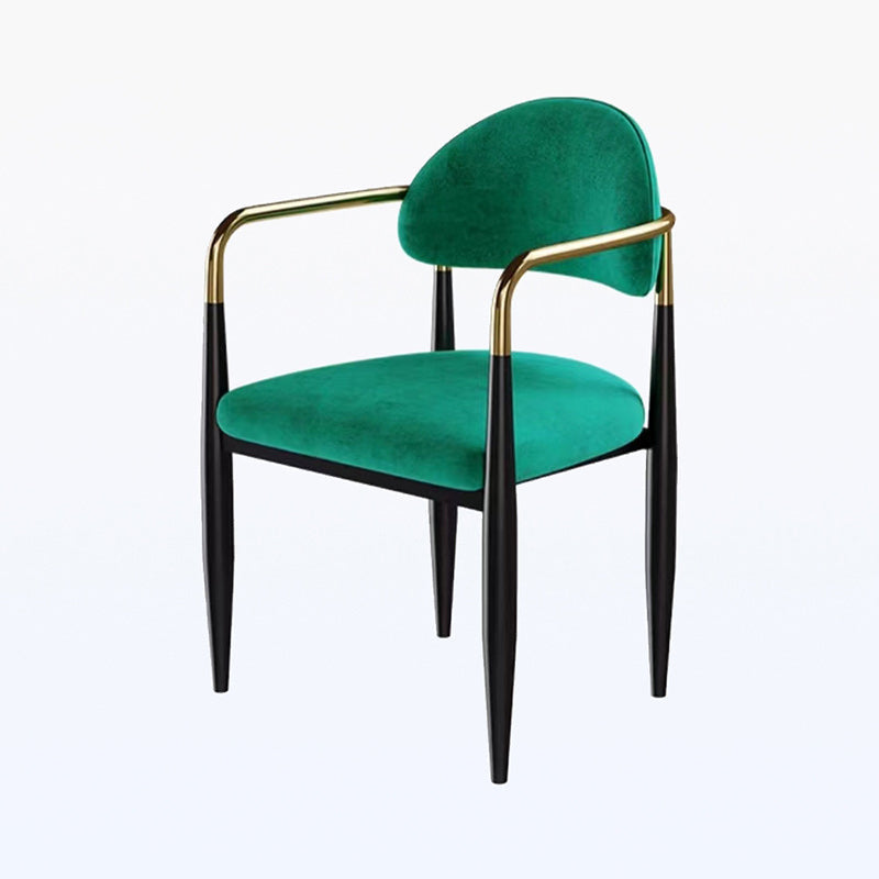 Modern Minimalist Oval Square Right Angle Velvet Fiberglass Dining Chair Backrest Arm For Dining Room